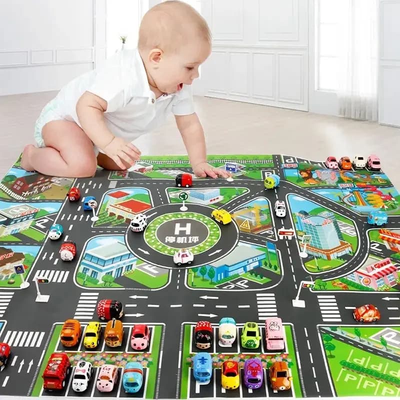 Tapis de carte de route 130x100CM pour enfants, Parking, feuille de route 83x58CM, carte de la circu