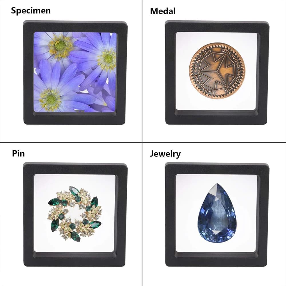 20 supports d'affichage flottants 3D noirs pour pièces de monnaie et bijoux, idéaux pour les pièces 
