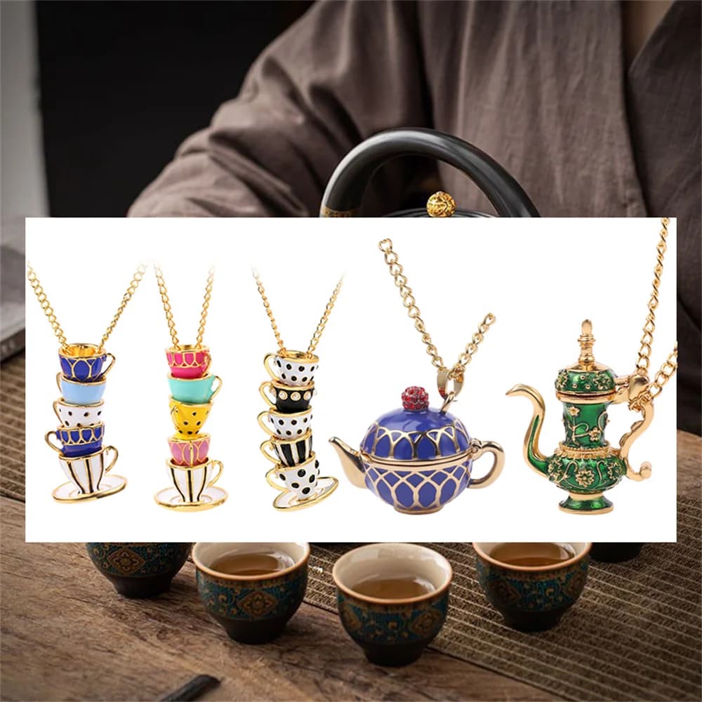 Tasse à thé charmante pull pendentif collier pour femmes plaqué or tour de cou chaîne collier Simple