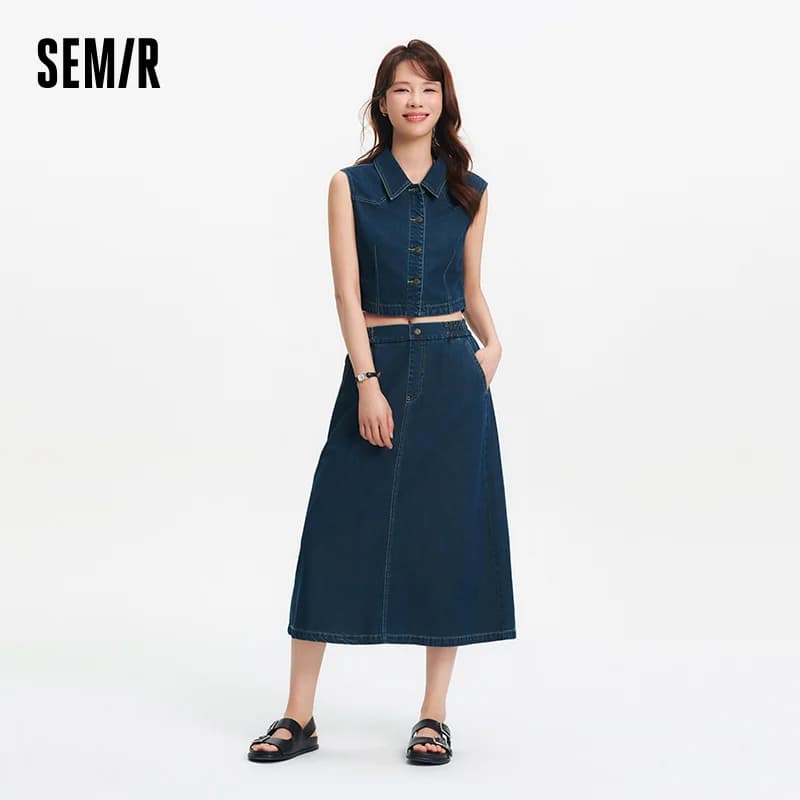 Ensemble jupe et chemise sans manches rétro à col revers pour femme Semir 2026 – Style décontracté u