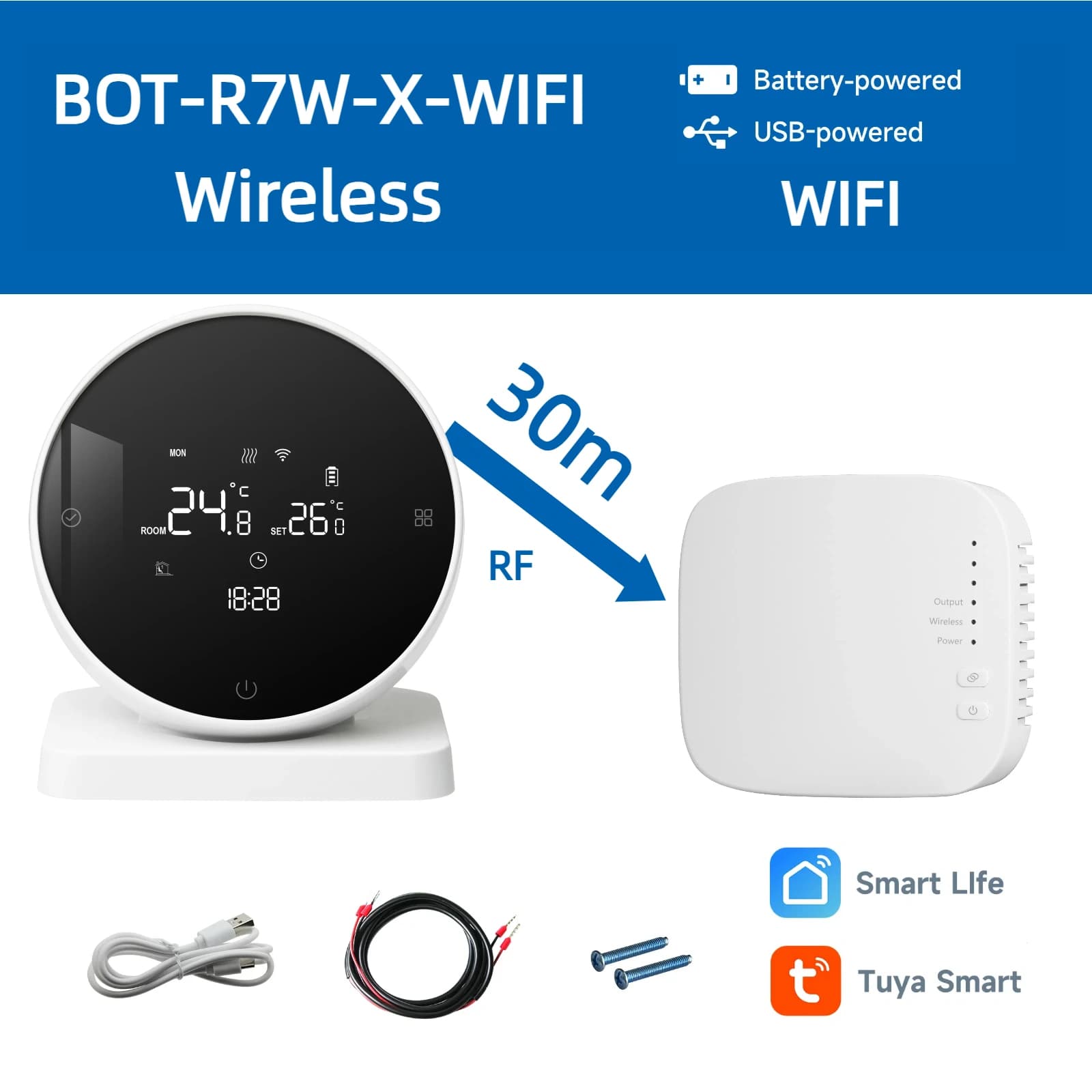 Beok Thermostat Wifi sans fil pour chaudière à gaz chauffage Tuya batterie RF régulateur de températ