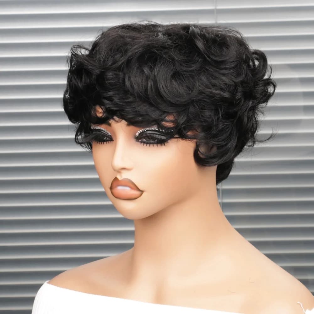 Perruque courte coupe pixie, perruque bouclée bob en cheveux humains pour femmes noires, perruques f