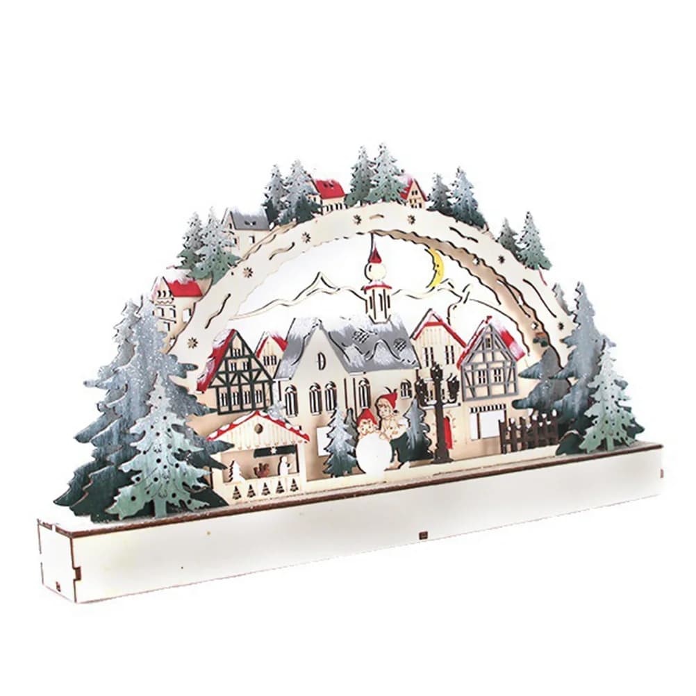 Maison de noël LED, scène de forêt de noël, Village de noël en bois pour décorations de fenêtre de c