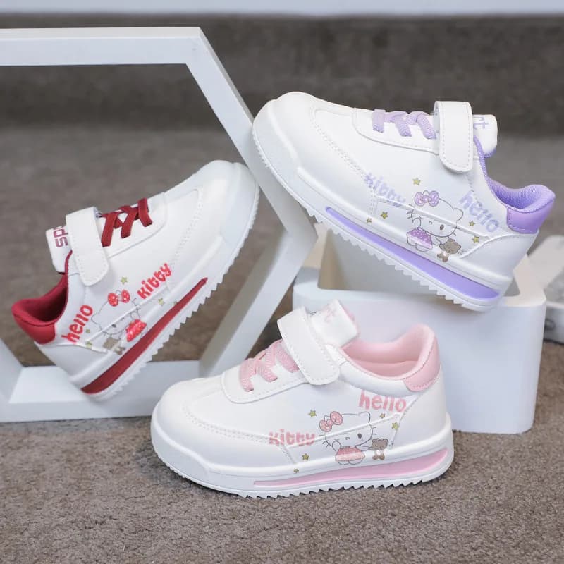 Chaussures décontractées pour enfants Hello Kitty en cuir PU, chaussures de course confortables pour