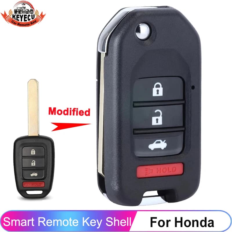 KEYECU 4 boutons modifié rabat coque de clé à distance pour Honda FIT ACCORD XRV VEZEL CITY JAZZ CIV