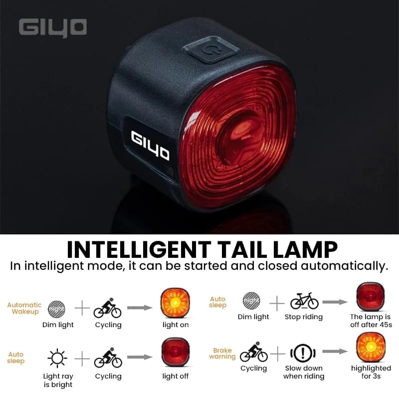 GIbalance-enquêter arrière de sécurité pour vélo de nuit, charge USB, étanche, LED, détection de fre
