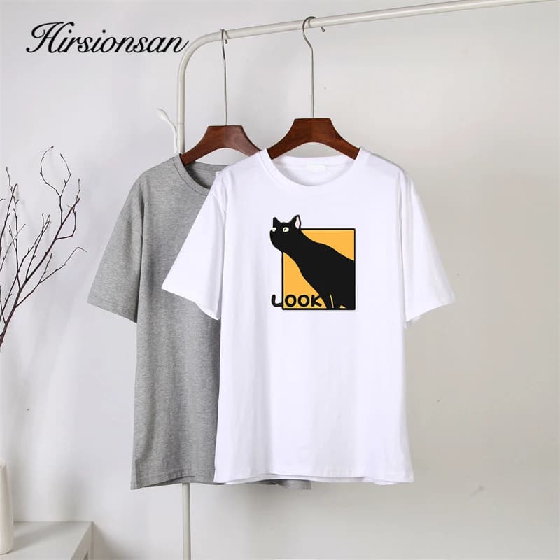 Hirsionsan – t-shirt imprimé dessin animé pour femmes, 2023 coton, Kawaii, vêtements grande taille, 