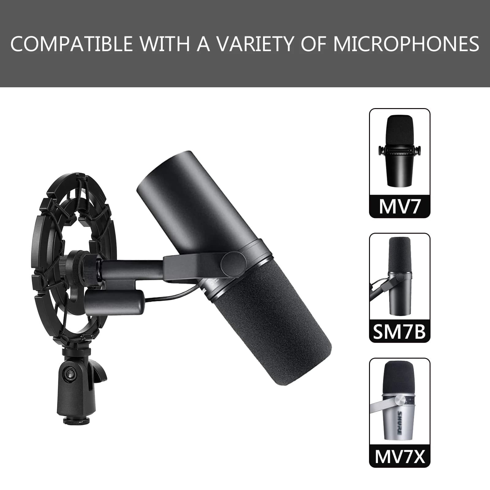 Geekria pour Creators Microphone Shock Mount, Compatible avec Shure MV7, SM7B