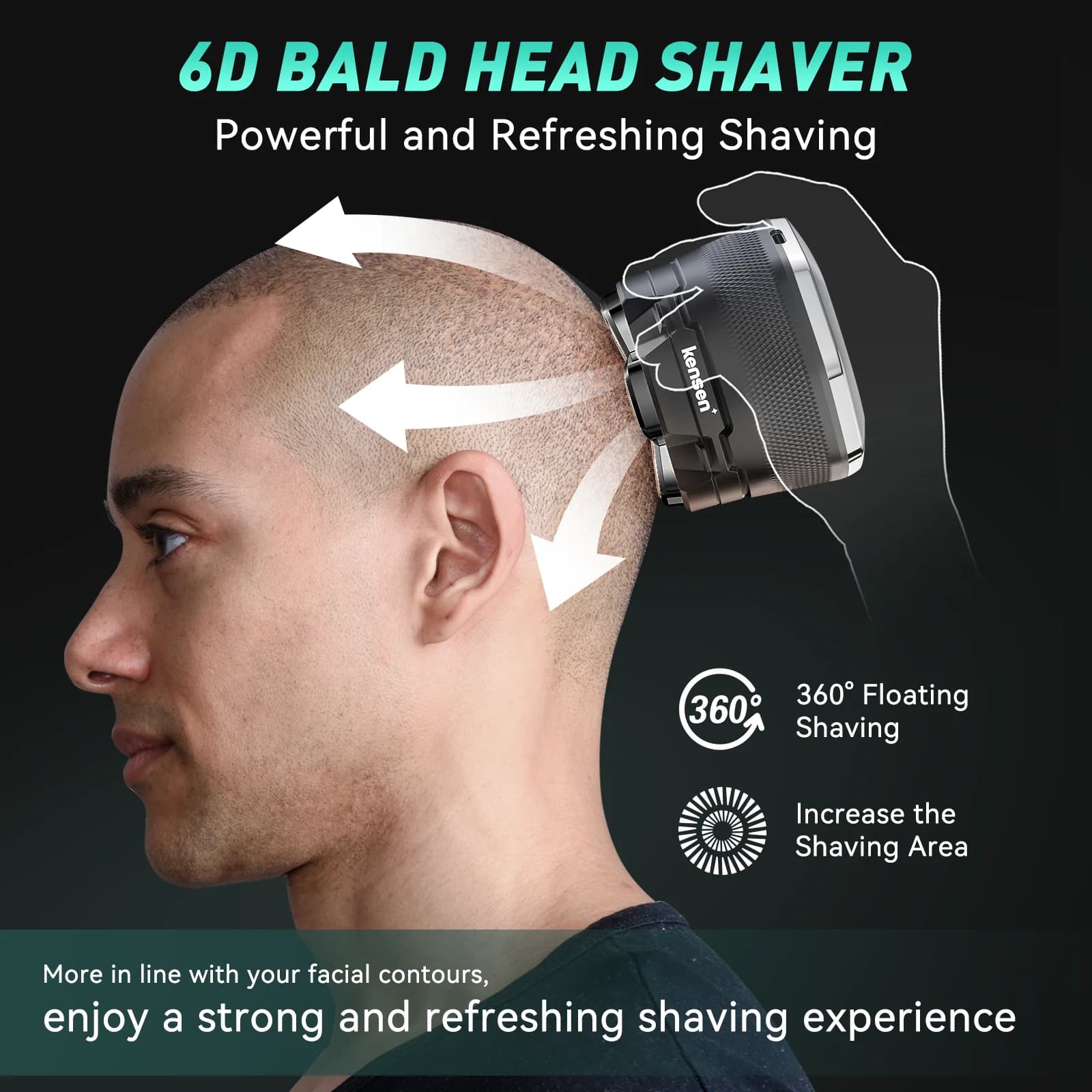 KENSEN rasoirs à tête électrique pour hommes chauve 6D rasoir magnétique tondeuse à barbe USB LED Re