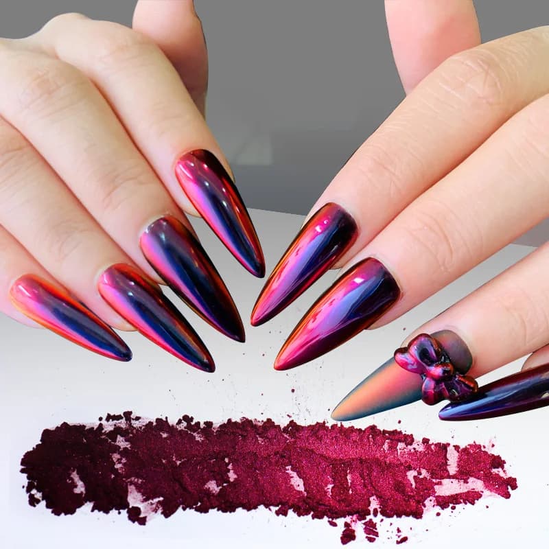 HNDO rouge-noir dégradé de couleurs miroir pour ongles poudre chromée paillettes caméléon manucure p