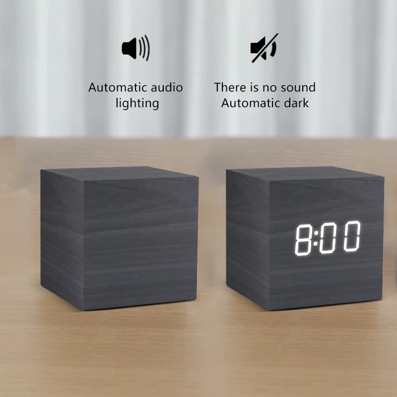 Réveil LED en bois, commande vocale, horloge de bureau électronique, alimenté par USB/AAA