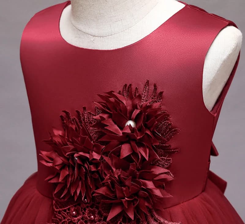 Robe d'été en dentelle pour filles, tenue de soirée à fleurs appliquées, Costume pour enfants de 2 à