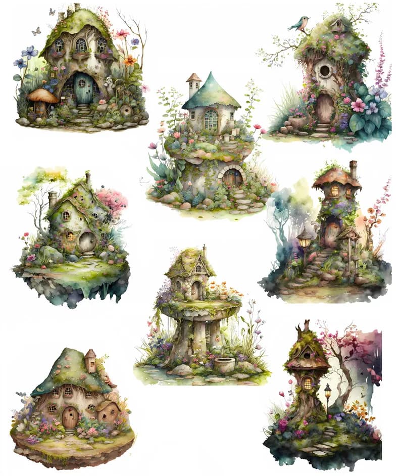 Autocollants de maison d'arbre d'elfe pour l'artisanat et le scrapbooking, autocollants de livre de 