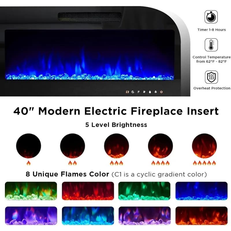 Meuble TV avec cheminée de 40 pouces, lumières LED modernes pour centre de divertissement de 80 pouc