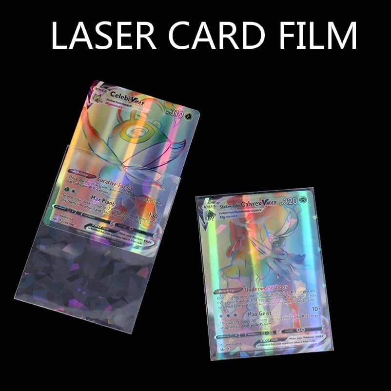 50pcs doux commerce Laser carte Film manchon Transparent 66*91mm Pokemon TCG jeu protecteur dossier 