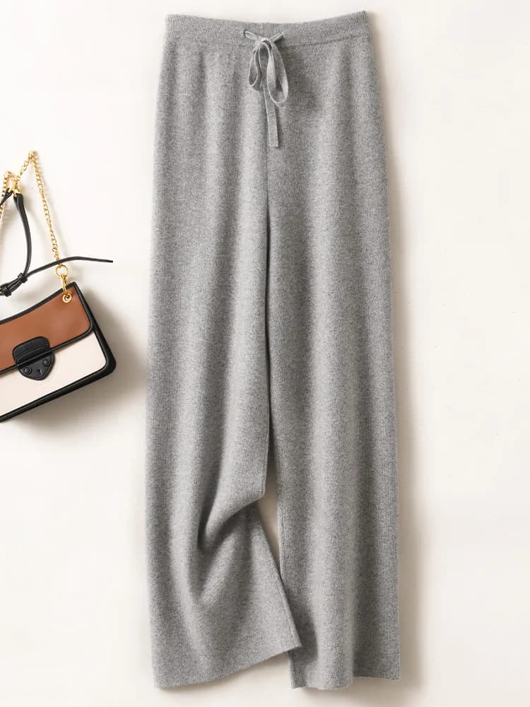 Pantalon basique doux et décontracté pour femme, avec ceinture, tricot 100% laine mérinos, populaire