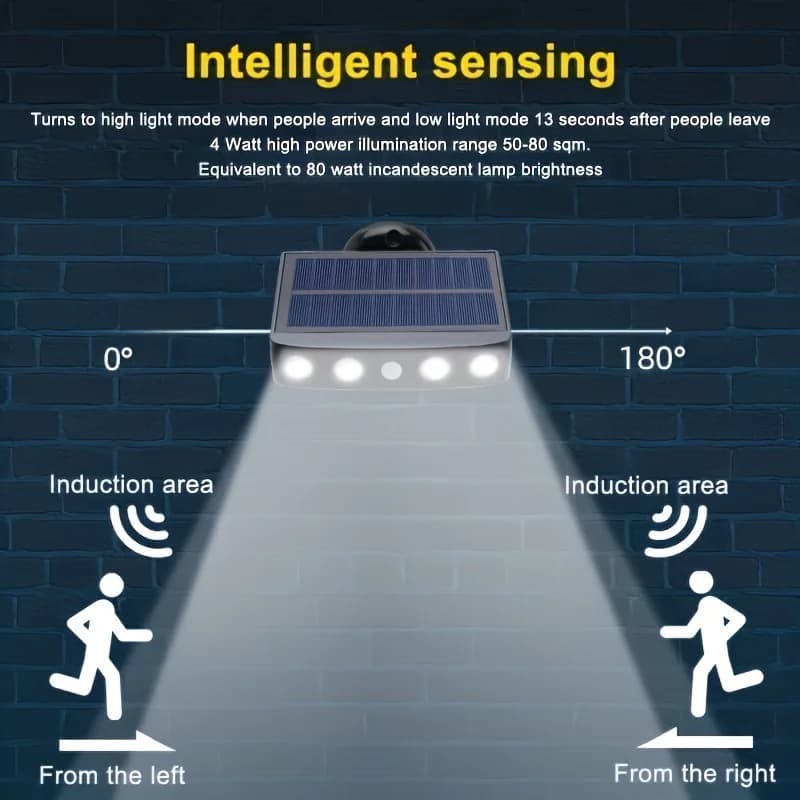 Lampes de sécurité solaires étanches à 4 LED pour décoration extérieure, détecteur de mouvement, 3 m