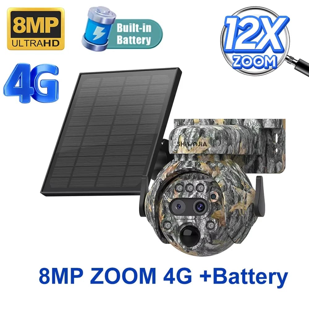 SHIWOJIA 6K 12MP 4G Caméra de sécurité solaire ZOOM 60X Extérieur 360 °   Voir la surveillance des a