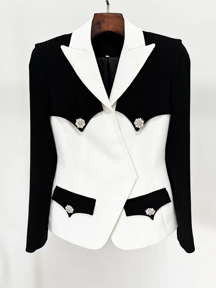 HIGH STREET Nouveauté 2026 Blazer de créateur pour femme, coupe ajustée, avec strass et boutons, col