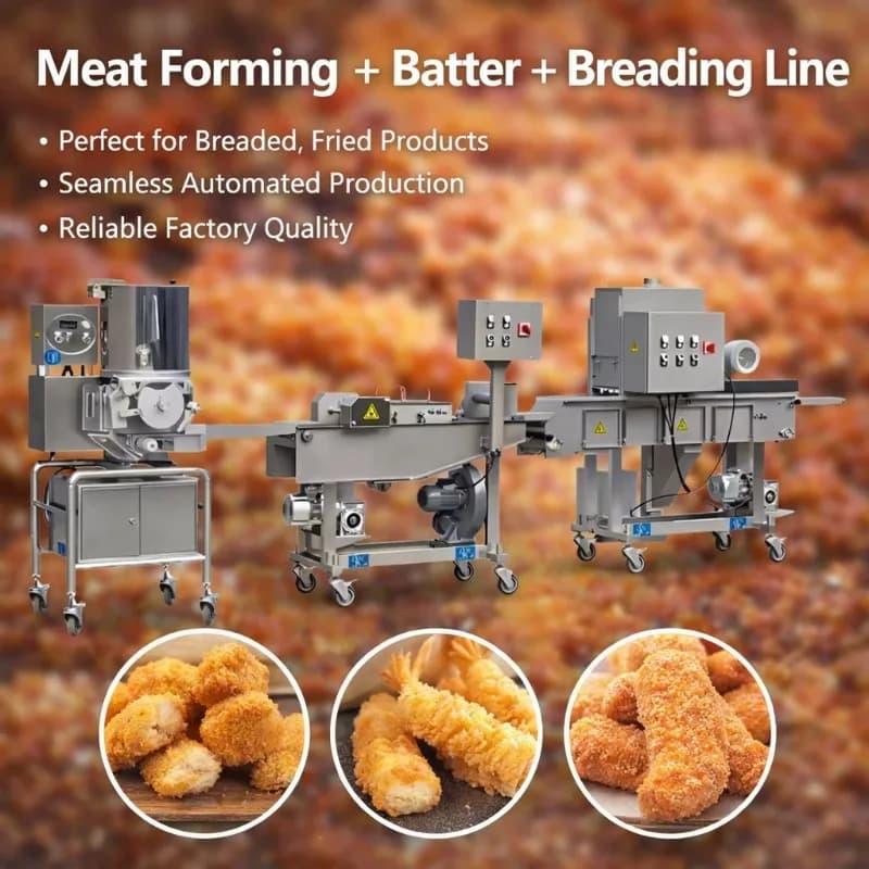 Ligne de production de nuggets de poulet personnalisée, incluant des machines de formage, d'enrobage