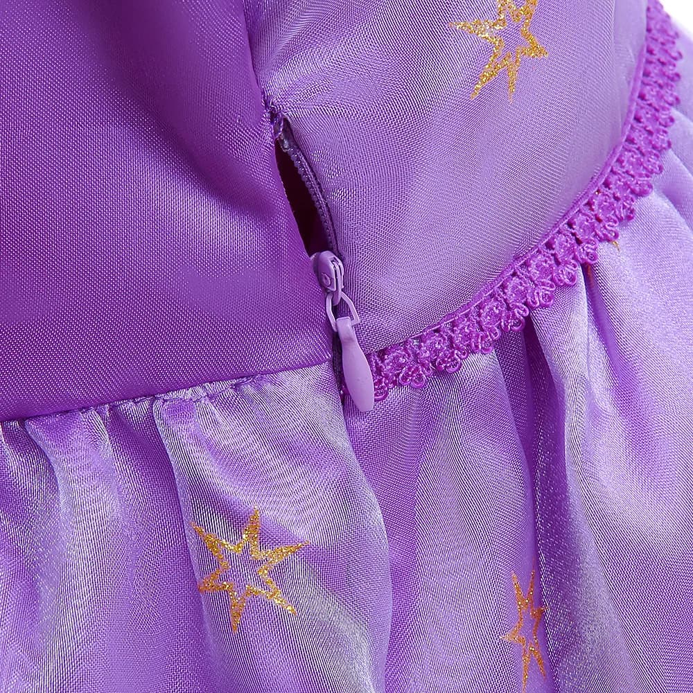 Robe de princesse Raiponce à lacets avec broderie dorée pour enfants, déguisement de cosplay pour fi