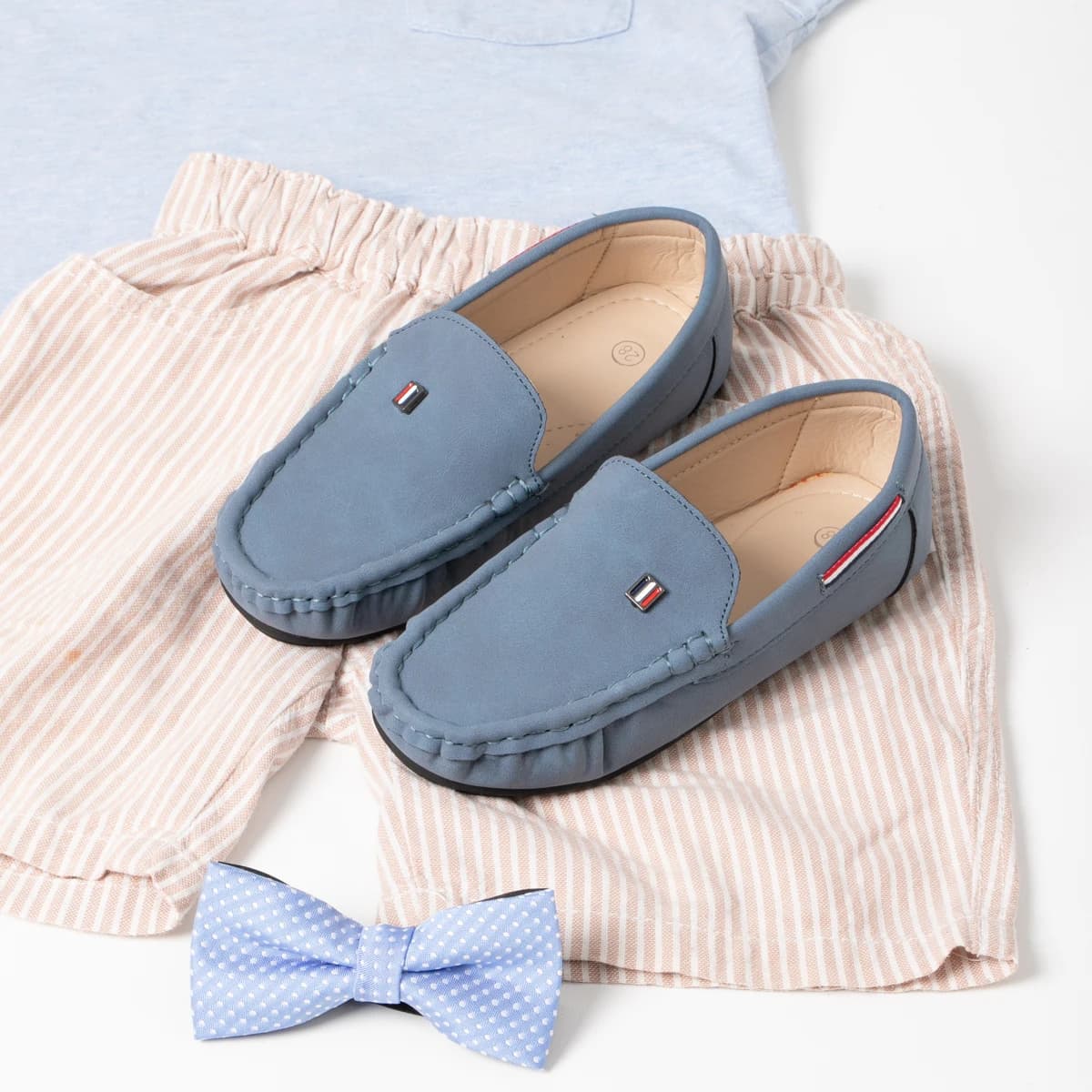 Mocassins en daim à enfiler pour garçons, avec détails de couture, chaussures décontractées pour tou
