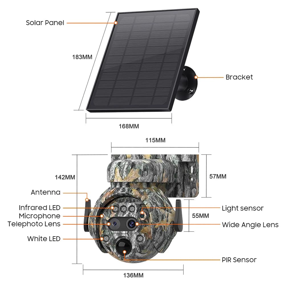 Caméra Dôme IP Ubox APP 3MP 1296P avec Zoom 12x, Alimentation Solaire 4G/WIFI, Détection Humanoïde I