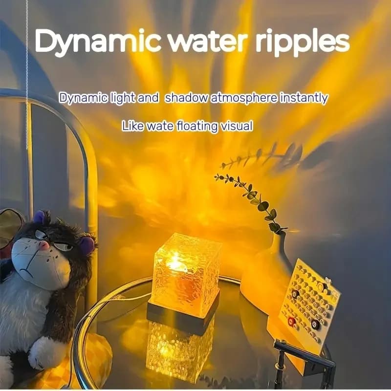 Projecteur d'ondulation d'eau rotatif dynamique, veilleuse 3/16 couleurs, lampe en cristal de flamme