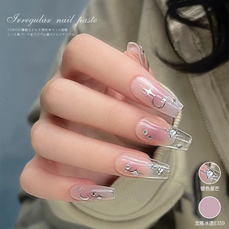 Autocollants 3D étoile or argent pour Nail Art, décalcomanies croissant de lune noir et blanc, autoc