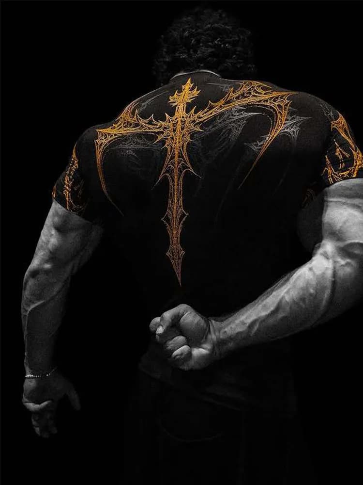 T-shirt de sport pour homme, imprimé gothique foncé, coupe musclée, haute élasticité et séchage rapi