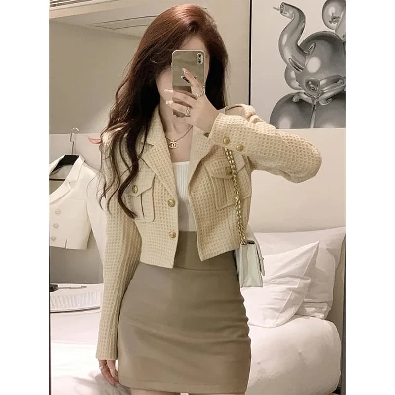 MEXZT recadrée vestes femmes élégant basique Blazer manteaux bureau dame coréenne automne à manches 