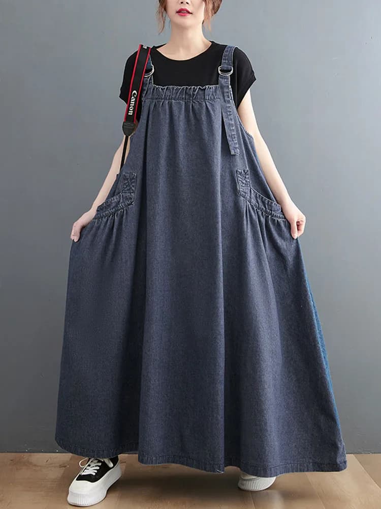 Longue jupe à bretelles en Denim pour femmes, ample, décontractée, Punk, Style Vintage, Cargo, popul