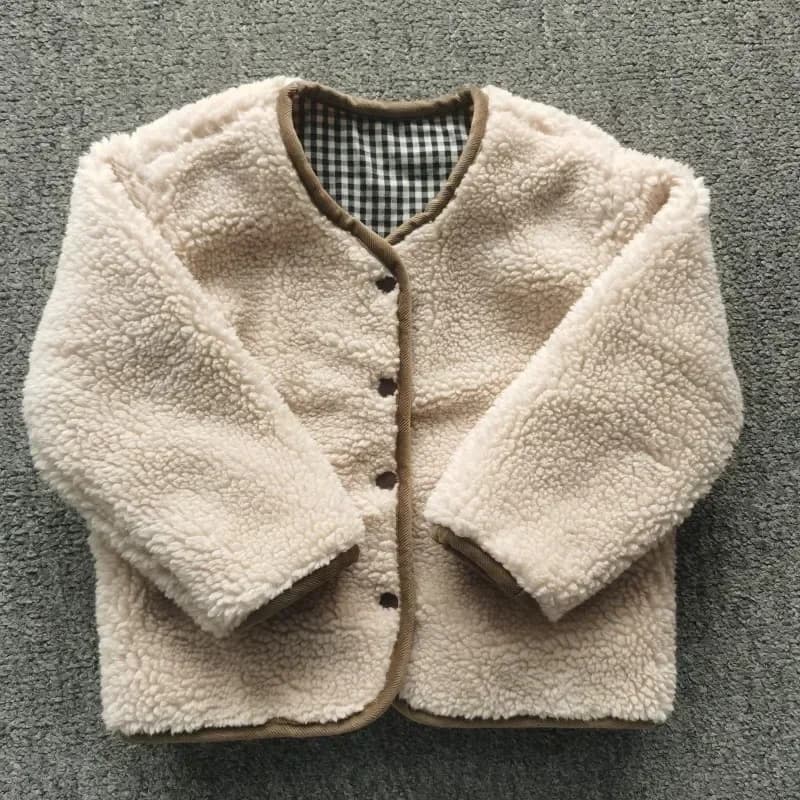 HoneyCherry automne et hiver nouvelle veste chaude enfants deux côtés porter Plaid en peluche veste 