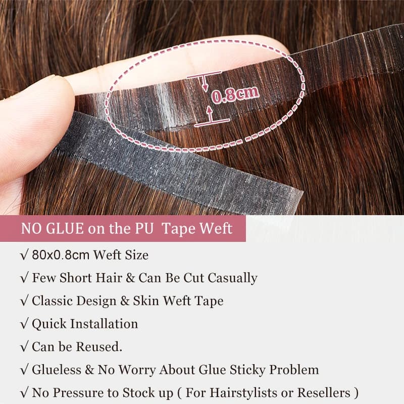Trame de bande naturelle sans couture, longue bande de trame de peau en PU dans les Extensions humai