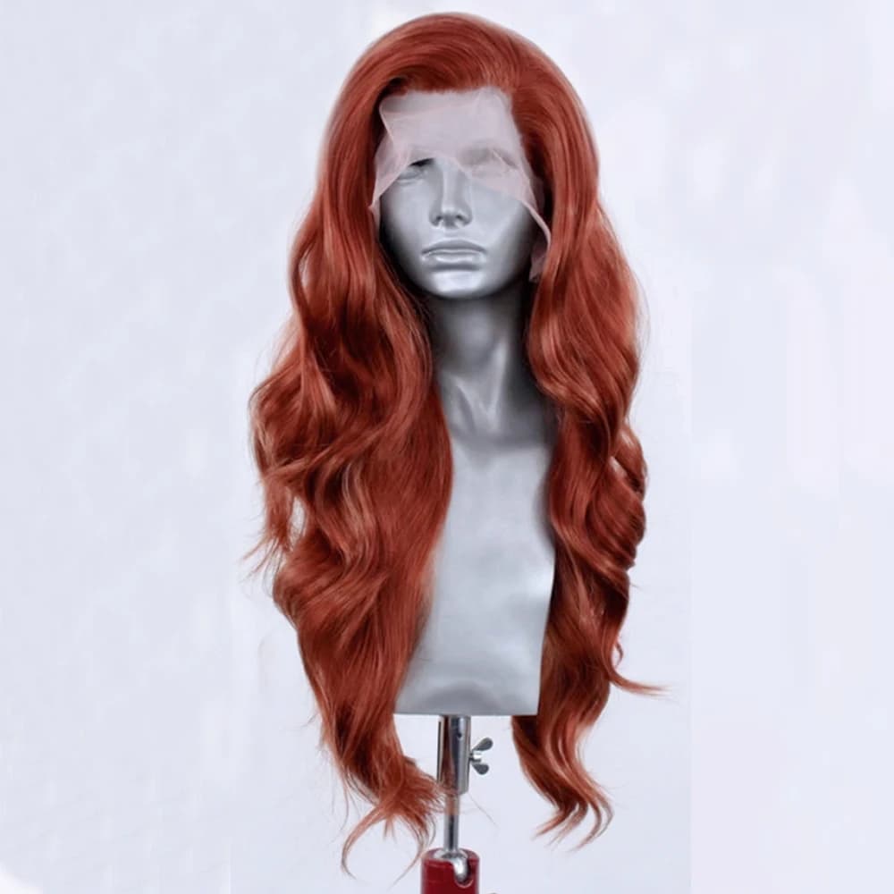 Perruque Lace Front Wig synthétique ondulée rouge cuivre, perruque longue en cuivre pour femmes, per