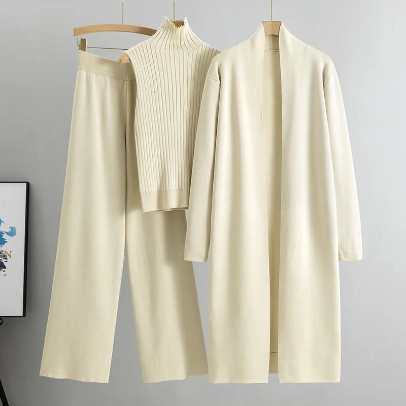 Ensemble 3 pièces élégant et tendance pour femme en tricot Hiver et Automne 2026 : Cardigan, Pull et