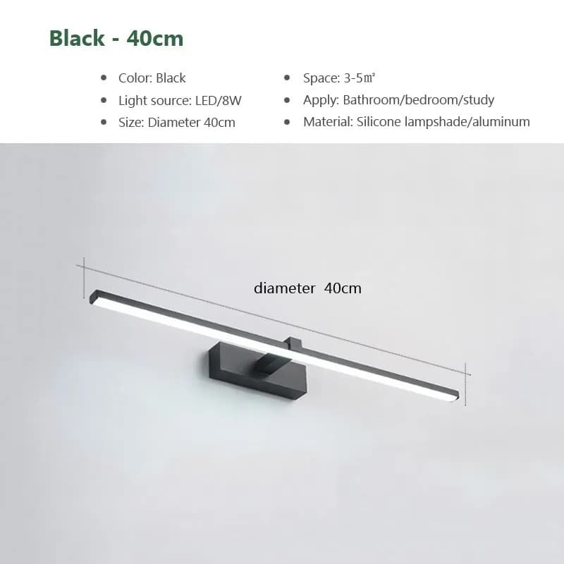 Led miroir lumières appliques salle de bain étanche blanc noir LED lampe plate moderne intérieur app