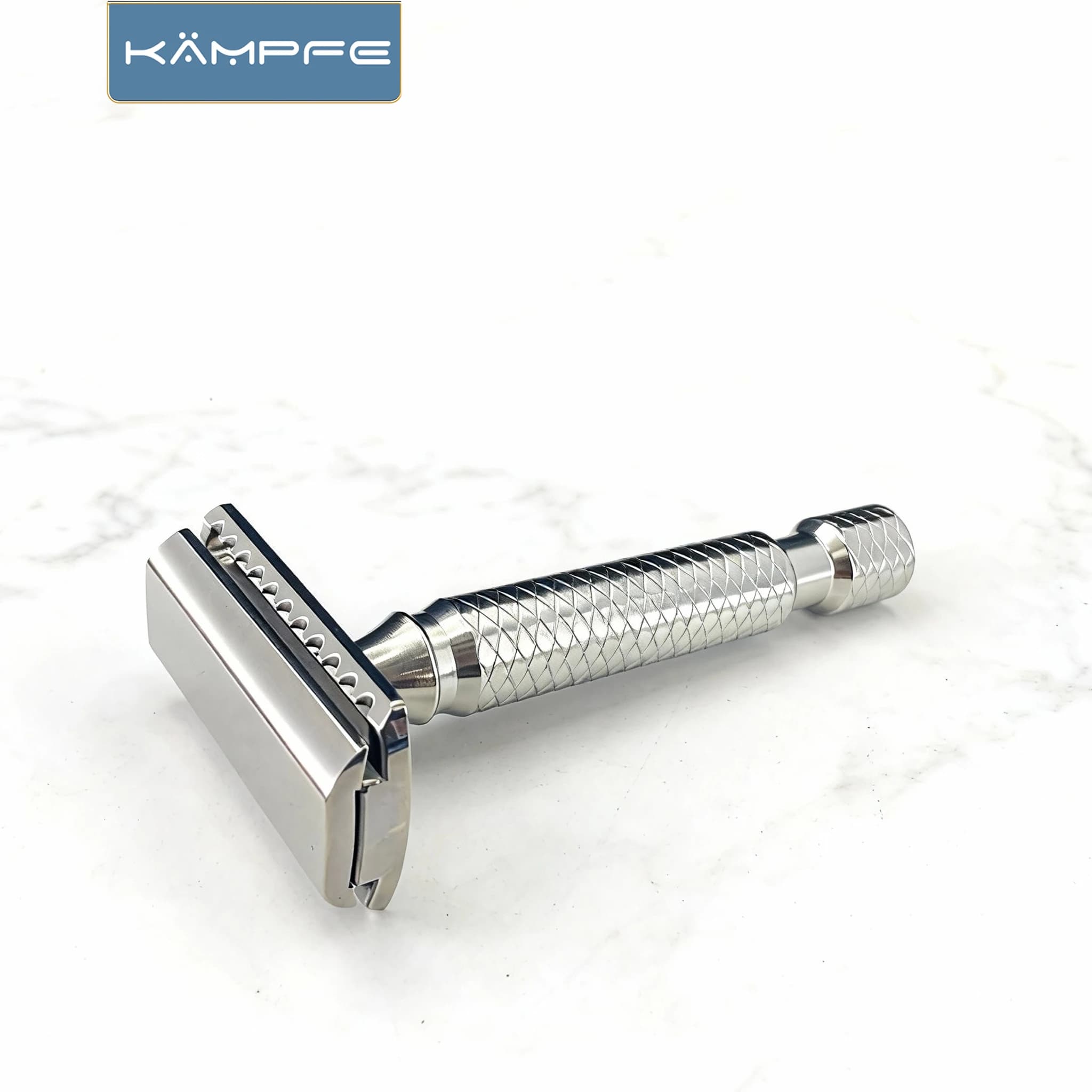 Rasoir de sécurité classique Kampfe en acier inoxydable à double tranchant pour hommes, avec poignée