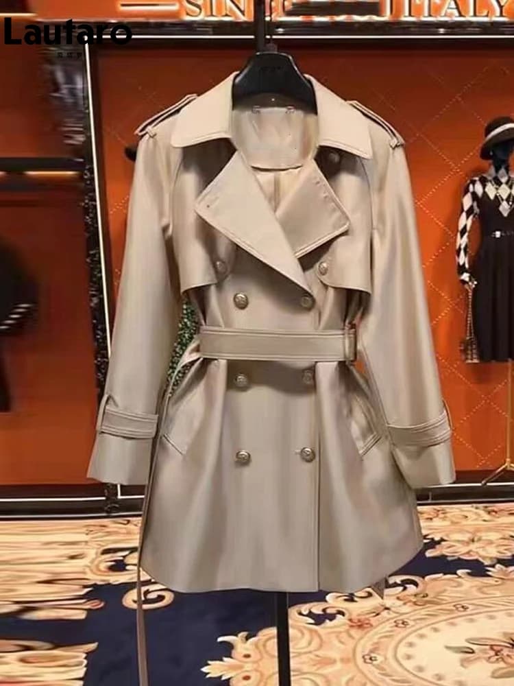 Lautaro-Manteau en satin pour femme, double boutonnage, ceinture, élégant, haute qualité, vêtements 