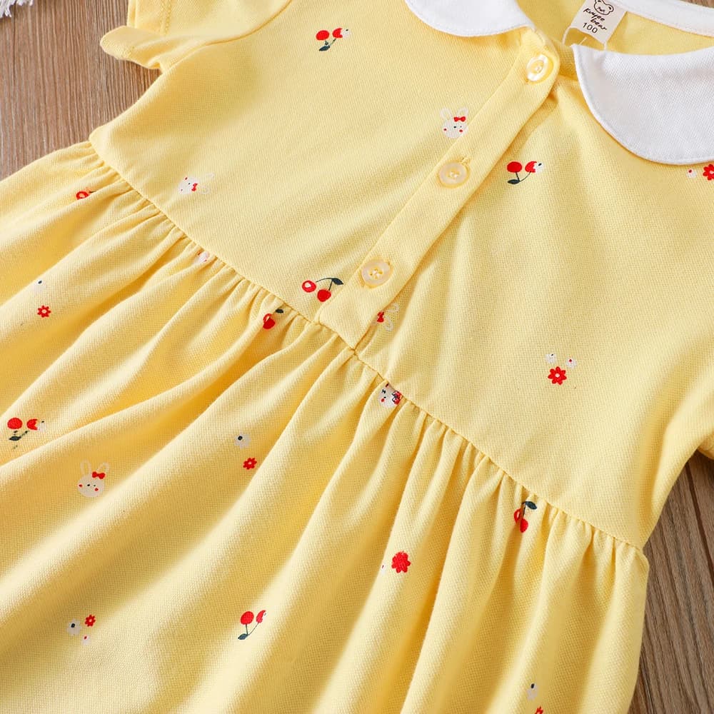 Robe d'été pour bébés filles de 2 à 6 ans, vêtements en coton à manches courtes et col rabattu