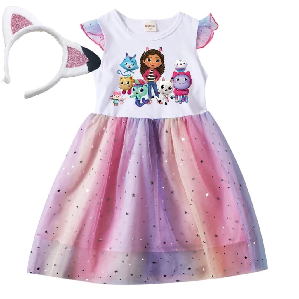 Robe de princesse en maille pour petites filles, tenue de princesse à paillettes et étoiles, jupe à 