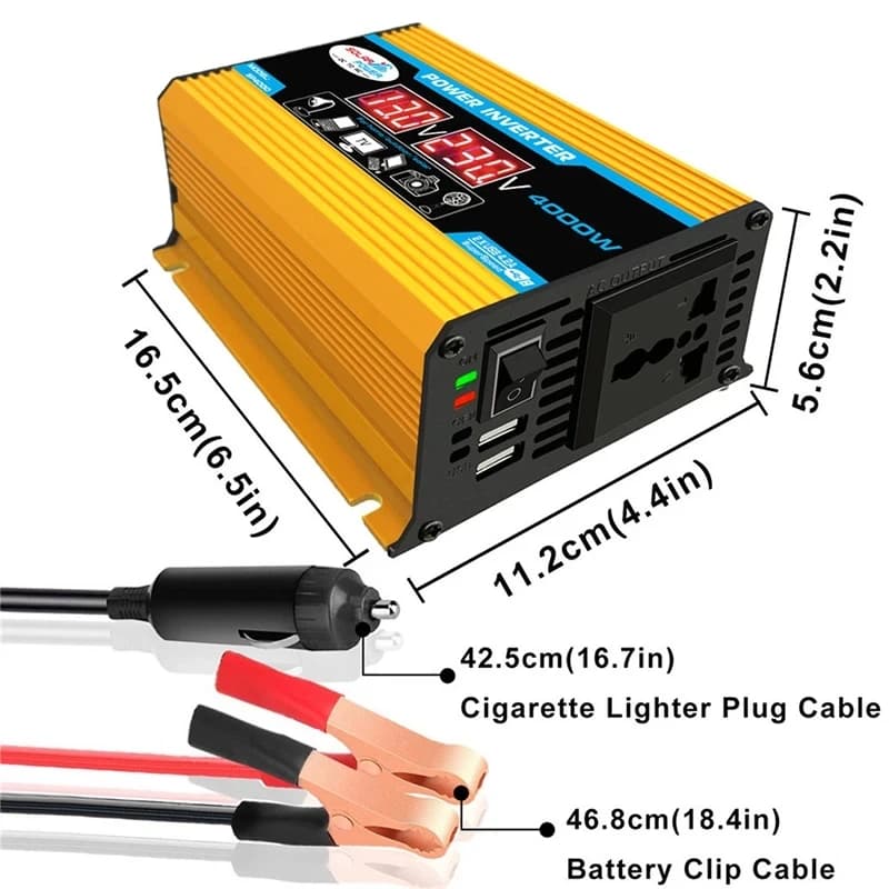 Convertisseur de courant pour voiture avec écran LED, 12V vers 220V/110V, 300W, adaptateur chargeur,