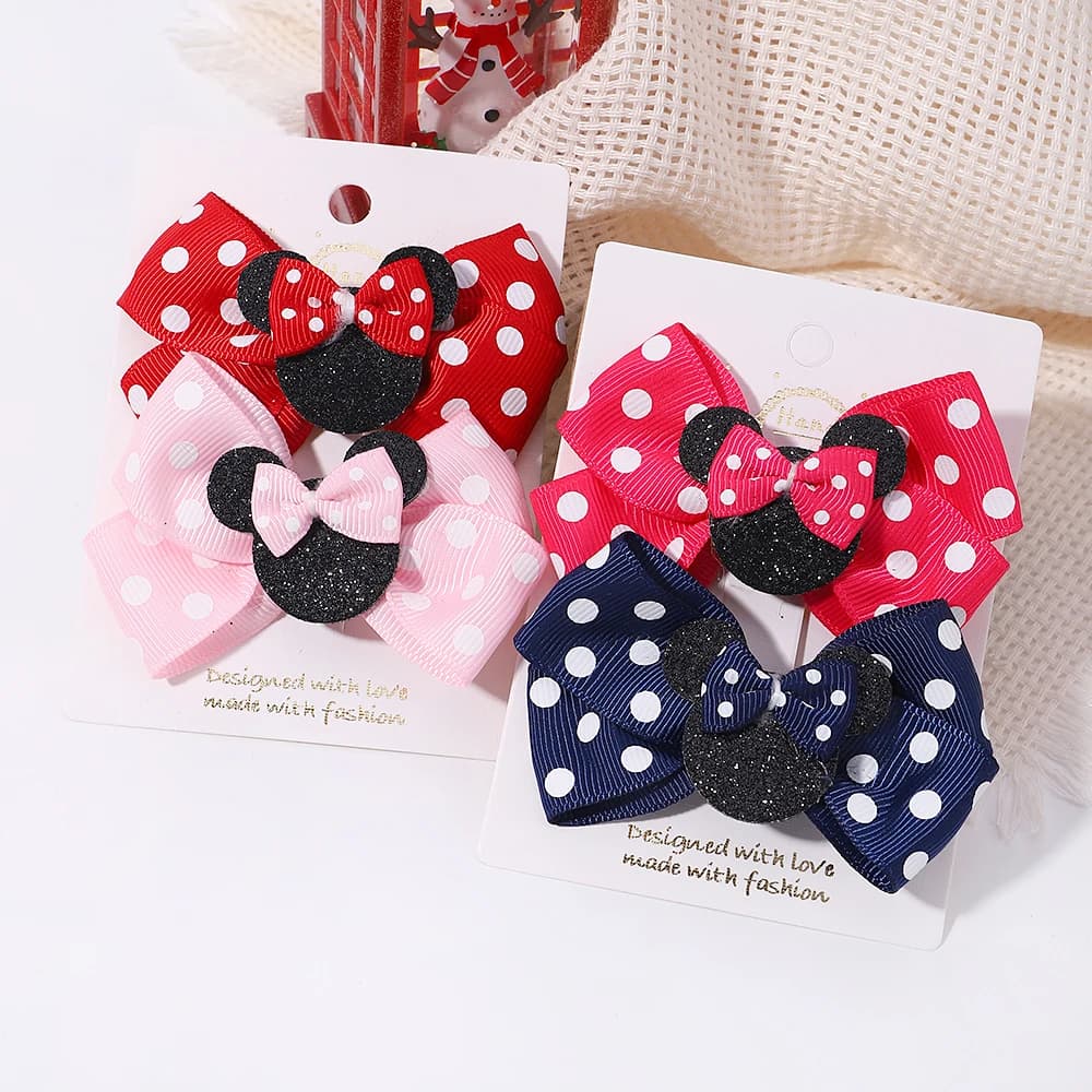 Pinces à cheveux avec nœud à pois pour filles, 2 pièces/ensemble, épingles à cheveux de dessin animé