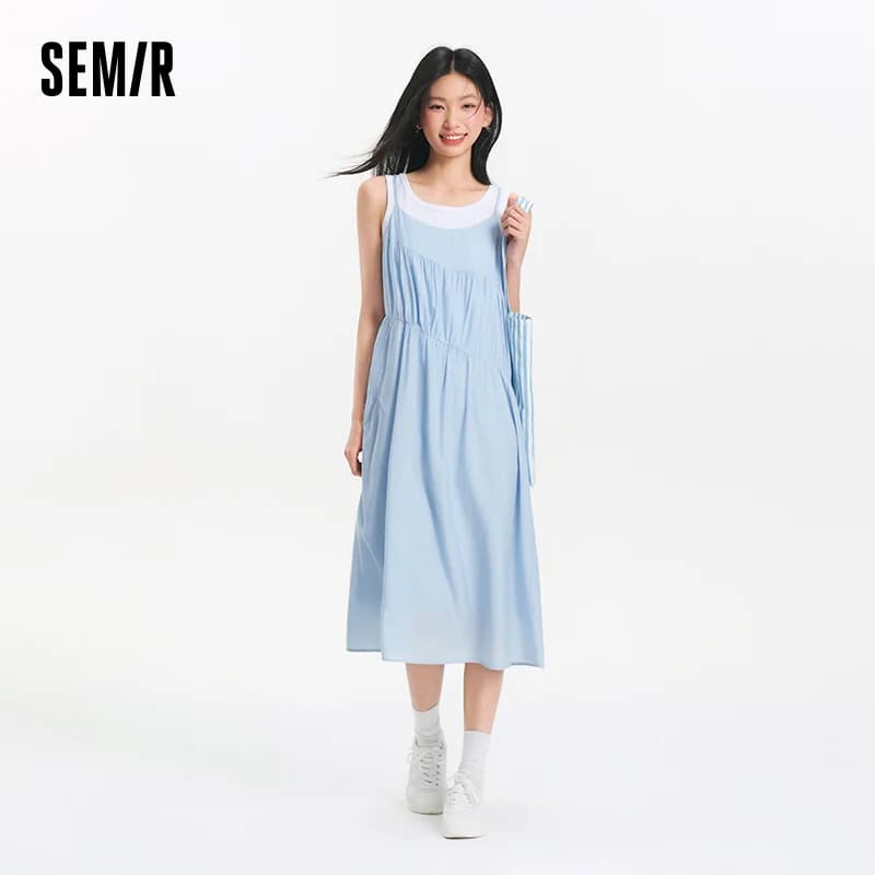 Ensemble Robe Débardeur Femme Semir 2025 – Collection Été Couleur Unie Texturée Ourlet Irrégulier Ef