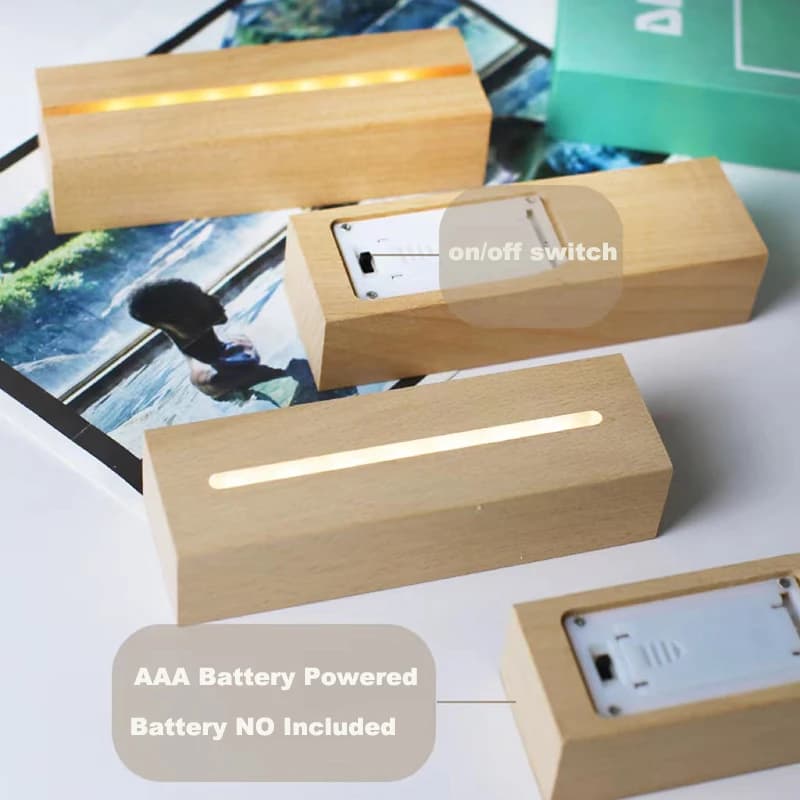 Présentoir de lumière Led à Base de bois de 5.9 pouces, alimenté par batterie AAA, pour lampe de nui