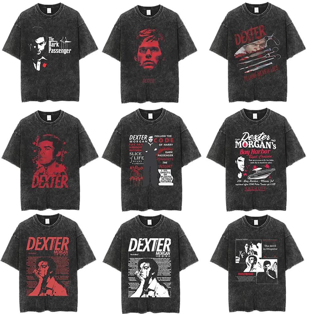 TV Play Dexter Morgan Lavé Vintage T-shirts Hommes Femmes Rétro Surdimensionné Manches Courtes T-shi