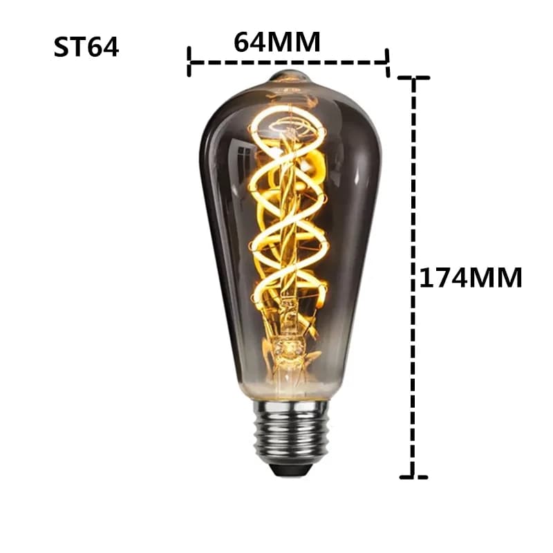 LED ST64 gris fumé E27 4W 6W 220V 110V, variable 2700K, ampoule à Filament GSpiral chaud, éclairage 