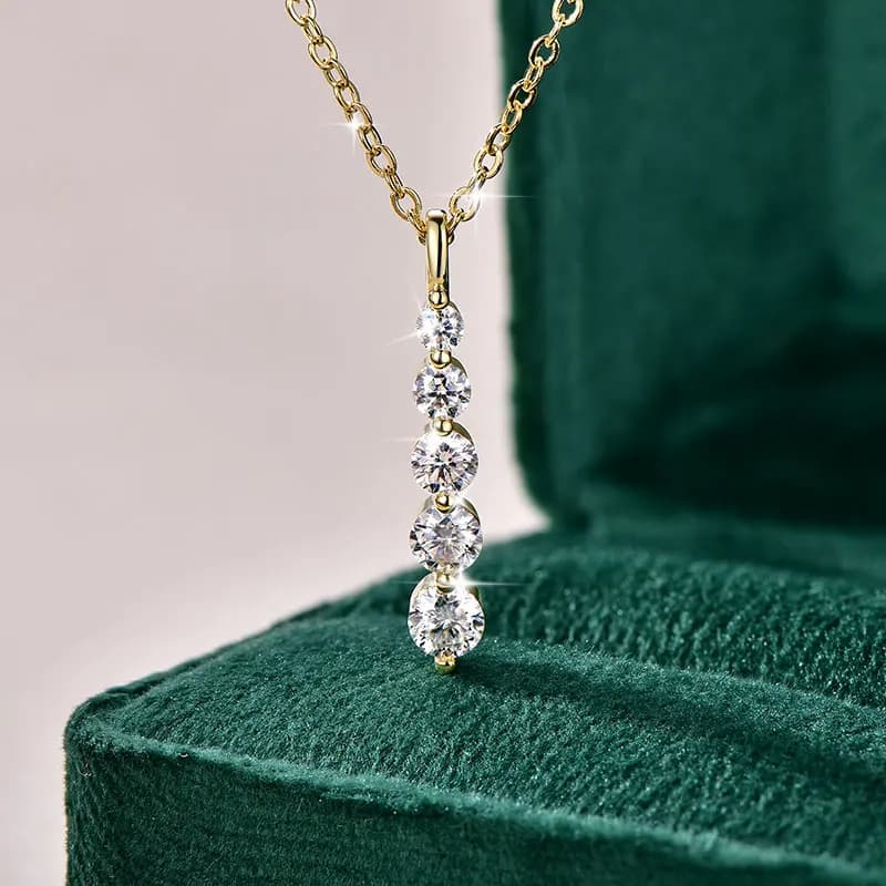 Lnngy – collier brillant en Moissanite à 5 pierres, collier à pendentif long en or rempli de 14 cara