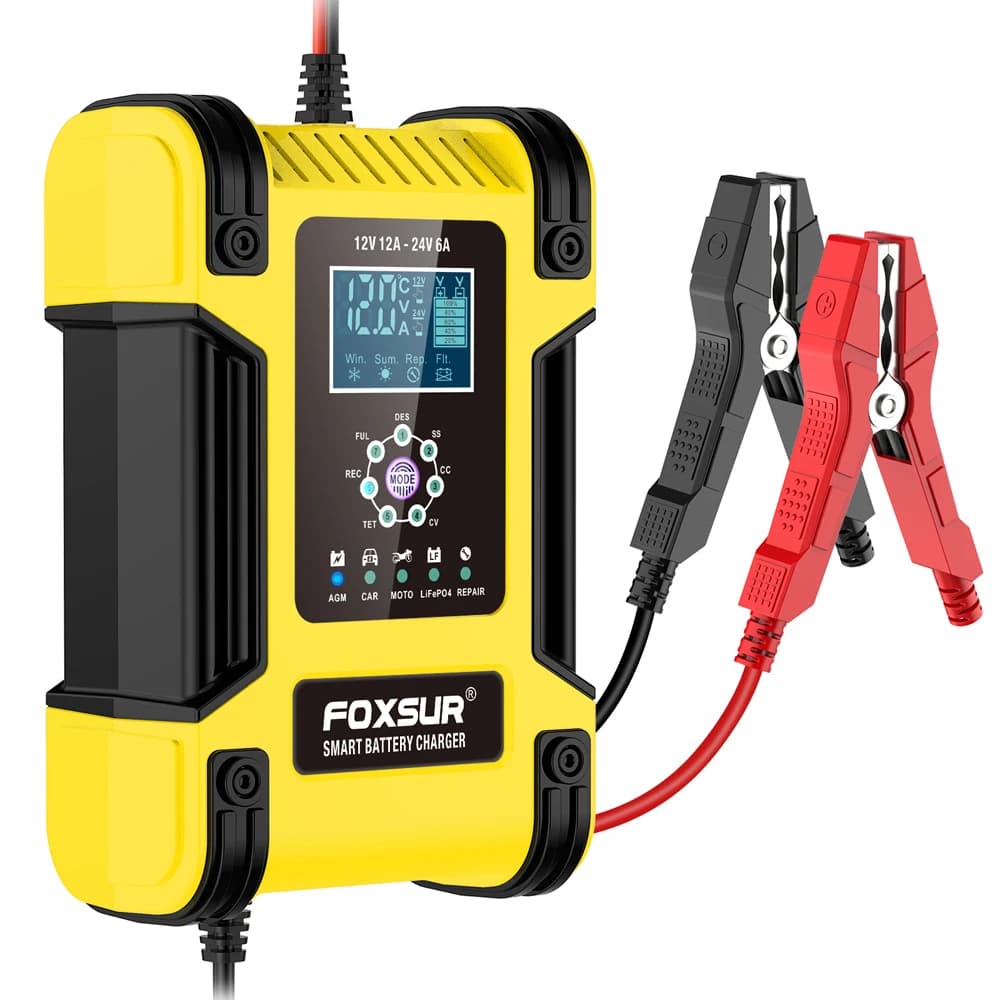 Foxsur chargeur de batterie de voiture entièrement automatique 12V 12A chargeur de batterie à affich
