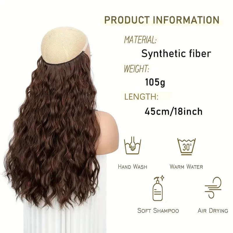 Extension capillaire synthétique de ligne de pêche de 18 pouces, postiche noire Blonde une pièce lon